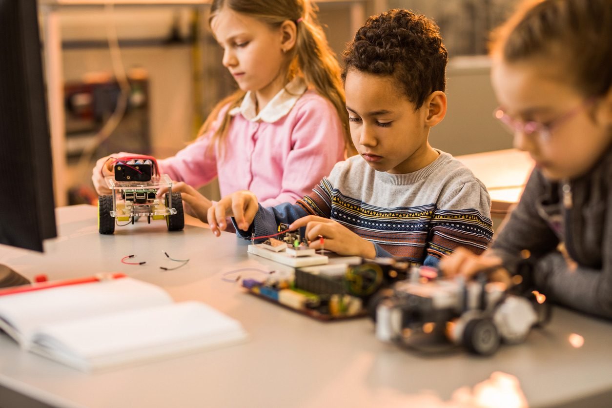 Students working together on a robotics project